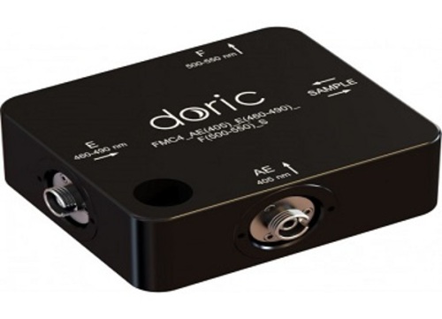 Fluorescence Mini Cube with 4 ports - Lock-in or Sequential Detection of Autofluorescence and Fluorophore Excitation