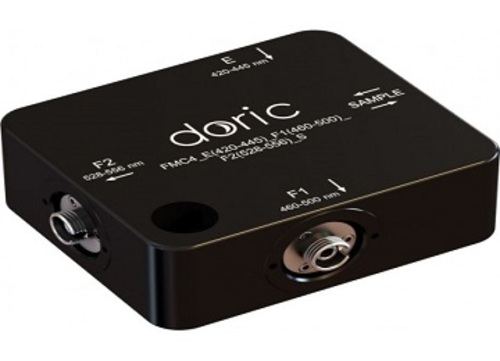 Fluorescence Mini Cube with 4 ports - FRET (One Excitation and Two Fluorescence Detection Ports)