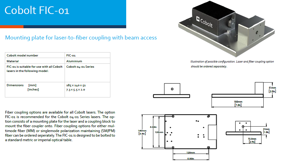 Option FIC-01 Mounting plate for laser-to-fiber coupling with beam ...