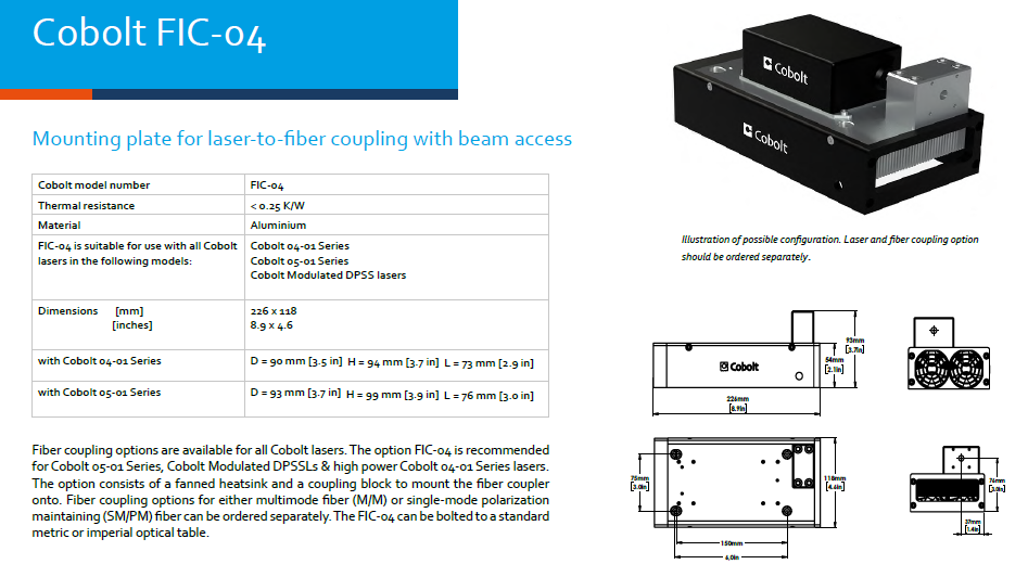 Option FIC-04 Mounting plate for laser-to-fiber coupling with beam ...