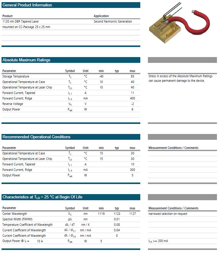 SINGLE FREQUENCY LASER DIODES Distributed Feedback Laser 1120 nm DBR ...